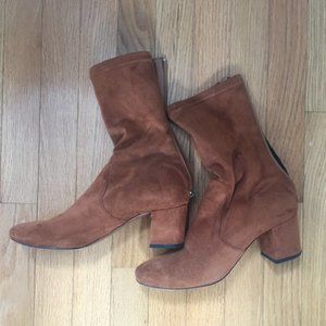 Free People Brown Suede Block Heel Ankle Boots 38